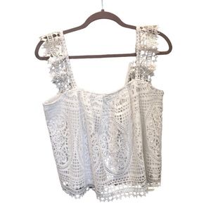 Express White Crochet Boxy Cropped Top Size Medium-lined- Romantic- Girly